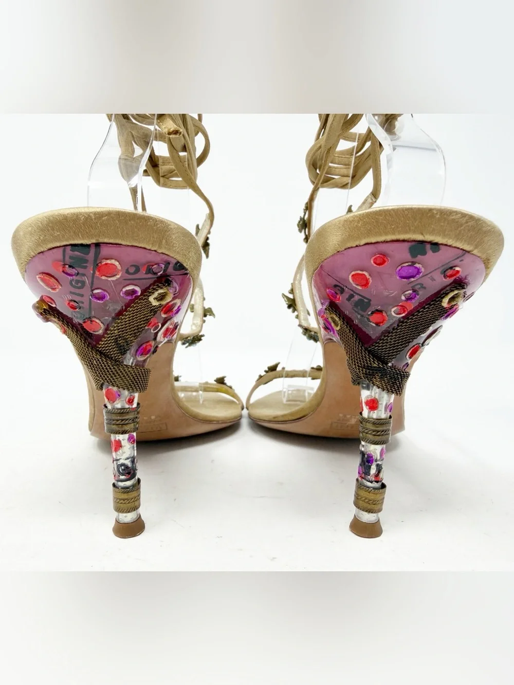 Giuseppe Zanotti Satin Floral Embellished Wrap Sandal Heels Womens Size 7.5 - Picture 5 of 11